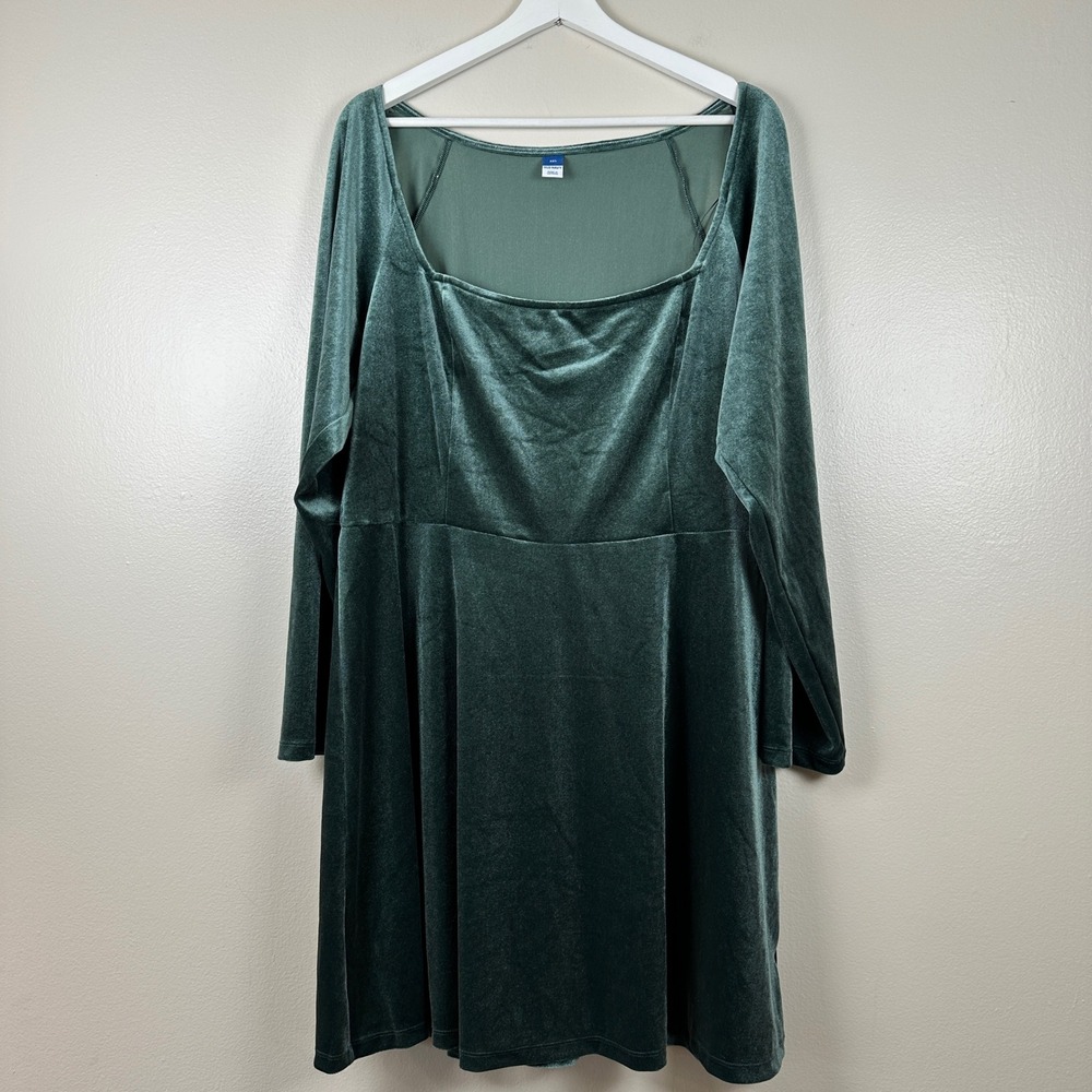 Old Navy Women's XXL LS Flare Mini Dress Dark Bottle Green Velvet Holiday NEW